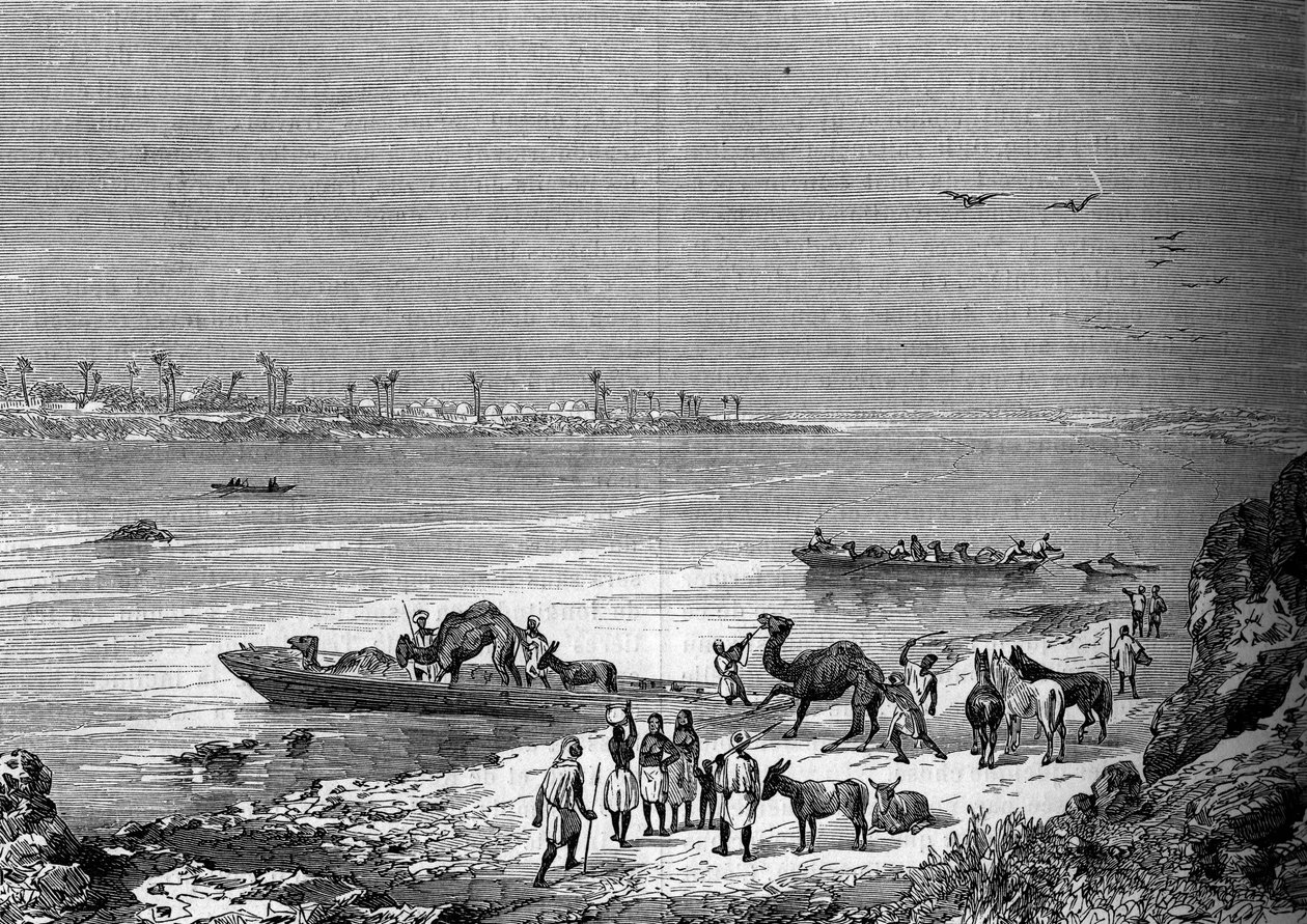 アフリカ、サイの街のニジェール湖。"Le Journal de la jeunesse "に掲載された版画 作： フランス語学校