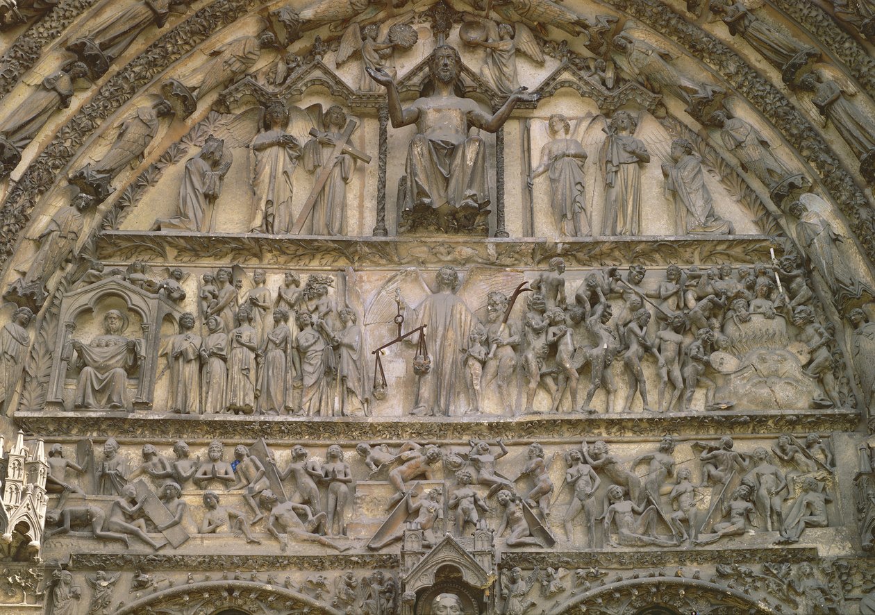 最後の審判、13世紀の西側ファサードの中央ポータルの鼓膜 作： フランス語学校