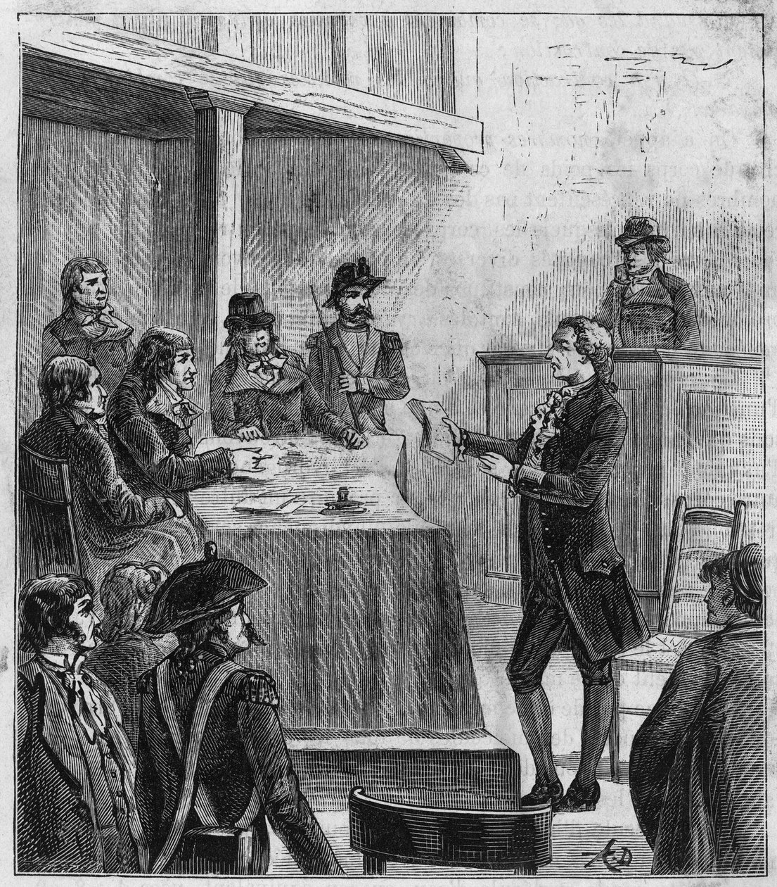 ラヴォアジエの裁判 - アントワーヌ・ローラン・ド・ラヴォアジエ（1743-1794）、革命法廷にかけられたフランスの化学者 - アレクシス・クレールの「Sciences à la gratete de tous - physics et chimie populaires」に掲載されたエングレーヴィング - 19世紀末 - 個人蔵 作： フランス語学校