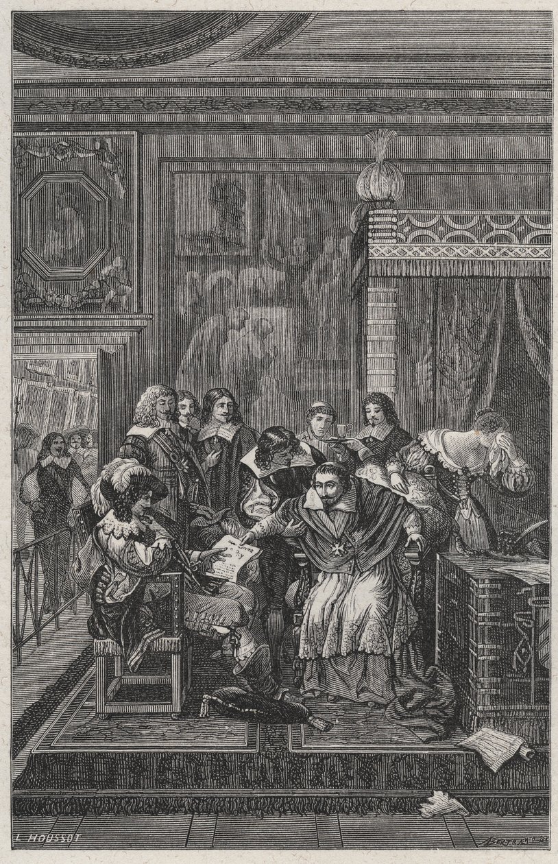 Le Cardinal de Richelieu mourant シャルル・モット（1785-1836）によるリトグラフ（Lithography） ルイ・デュマ作「Les Hommes Celebres de la France」より 1889年 作： フランス語学校