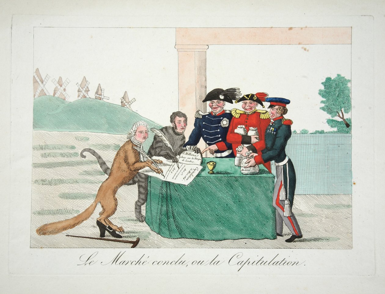 The Concluded March, or the Capitulation, pub.1814年（手彩色のエングレービング 作： フランス語学校