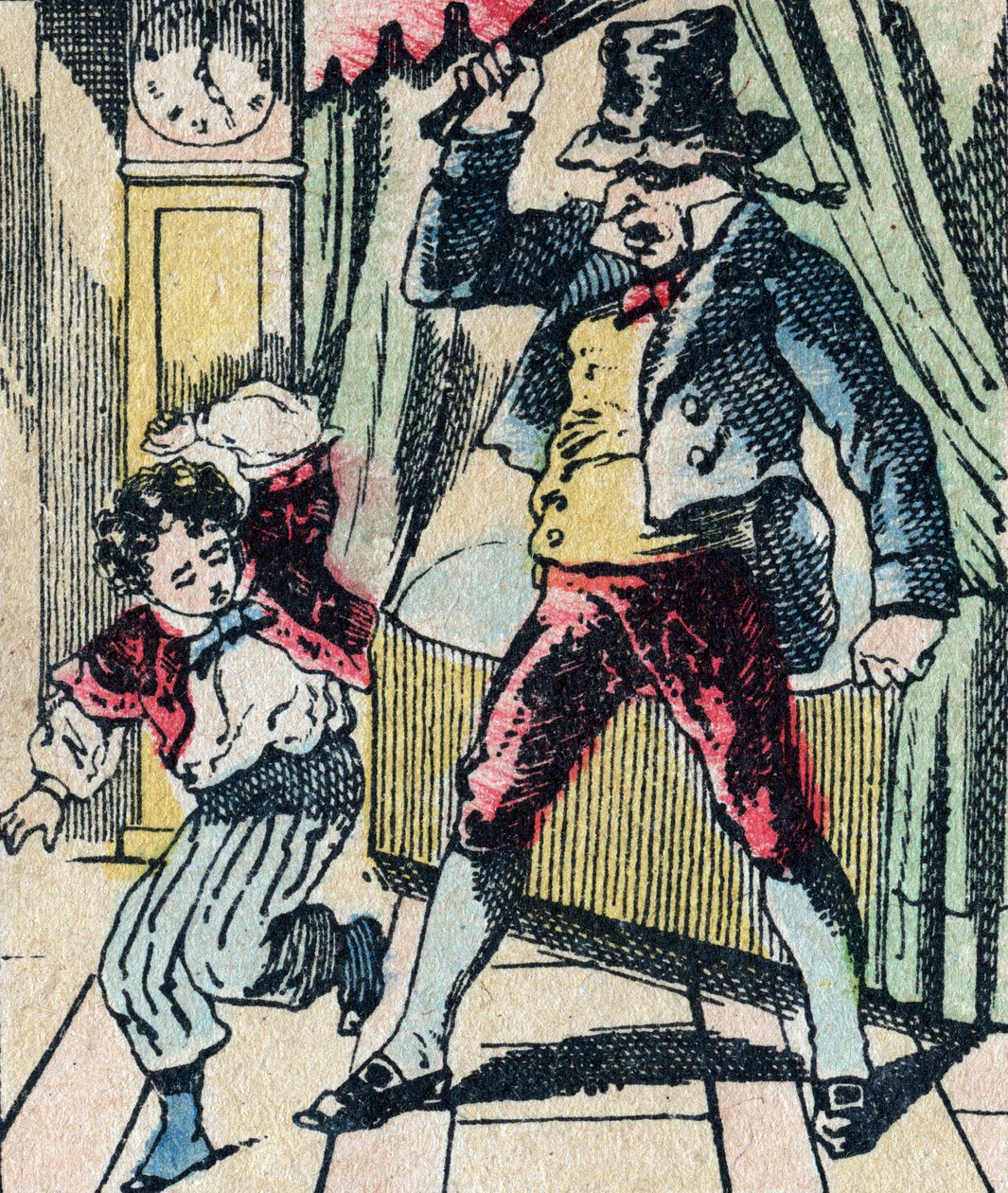Le Pere Fouettard 愚かな子供を鞭で罰したり、言うことを聞かない子供を囲ったりする伝説的な民話のキャラクター、エピナルのイメージ。 作： フランス語学校