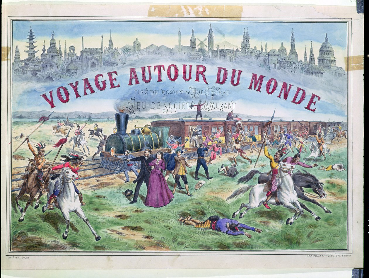 Le Voyage Autour du Monde、ジュールヴェルヌ作「80日間の世界一周」に基づくゲームのボックスのカバー（1828-1905） 作： フランス語学校