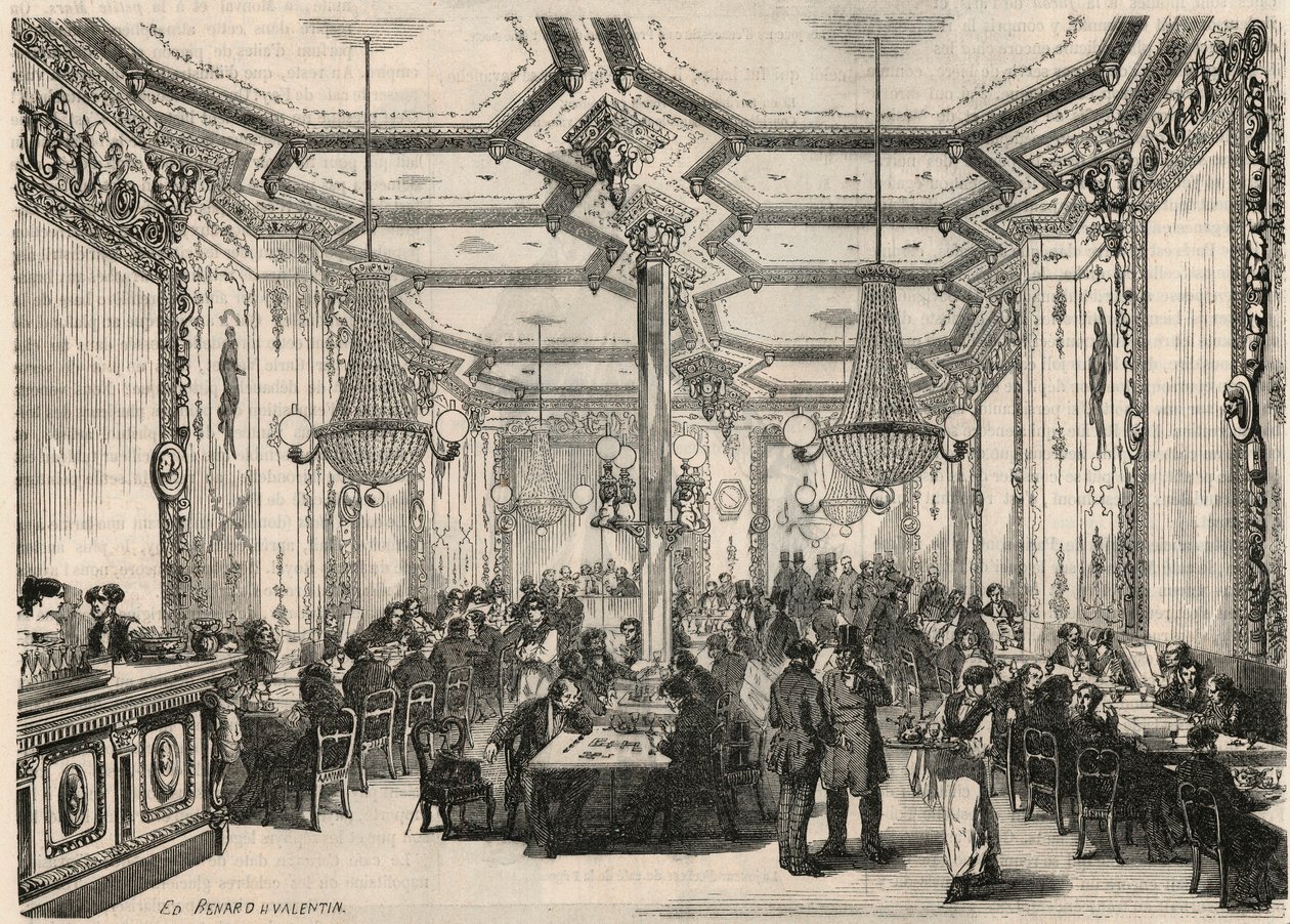 19世紀のパリのカフェ・ピエロン - Edmond Texier 1852年の "Tableau-de-Paris "に掲載された版画。 作： フランス語学校