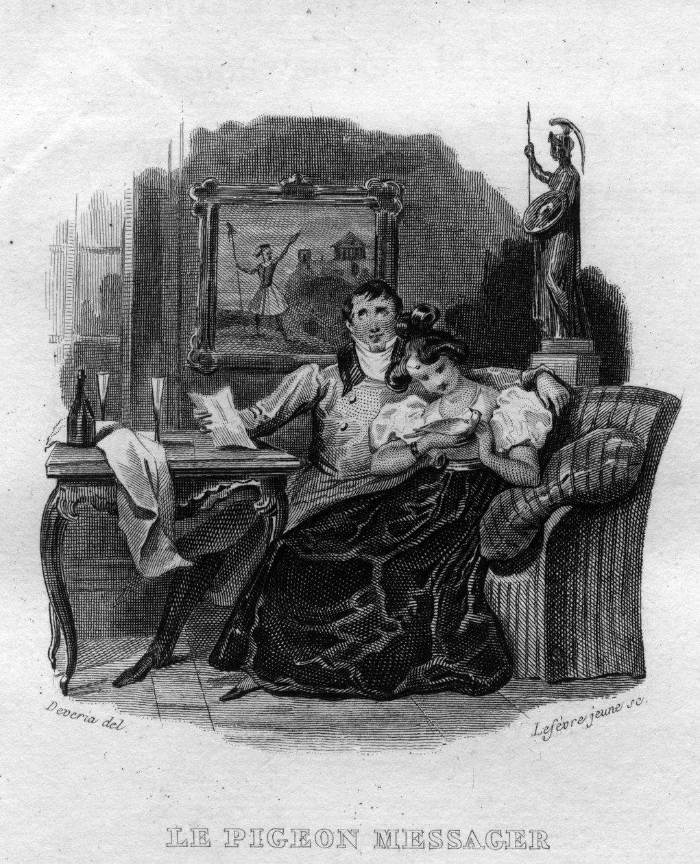 Le pigeon messager Chanson de Beranger in "Oeuvres completes" (1834) by Pierre Jean de Beranger (1780-1857) フランスの詩人・作詞家。 作： フランス語学校