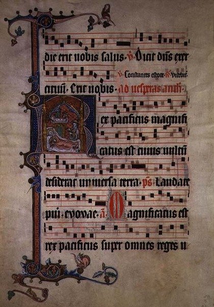 1490年頃の「時祷書」の葉（照明 作： フランス語学校