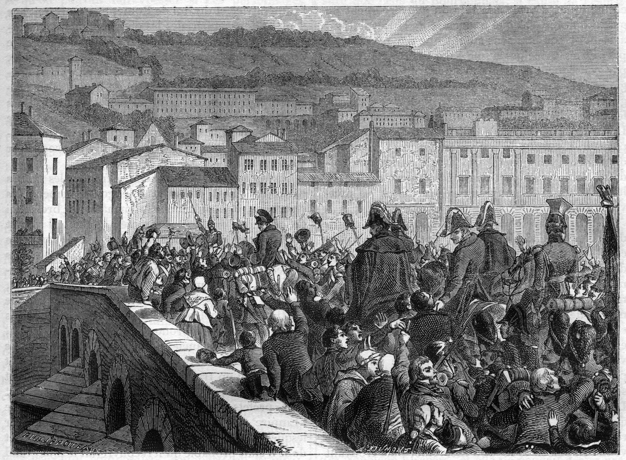 百日」：1815年3月10日、ナポレオンのリヨンへの凱旋入場-アドルフ・ティエールの「領事の歴史と帝国の歴史」に収録-1879年-個人蔵 作： フランス語学校