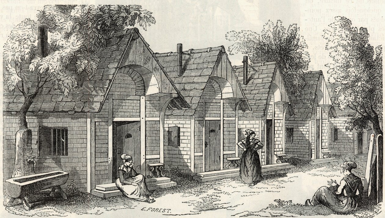 Les chalets de la Salpetriere pour les folles agitees - Engraving in "Tableau-de-Paris" by Edmond Texier 1852 作： フランス語学校