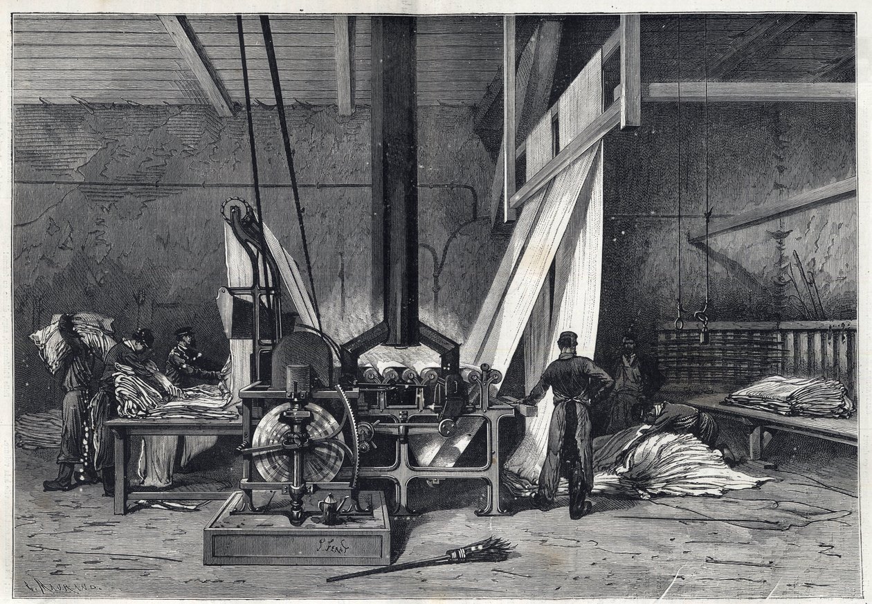 Les grandes usines - Dyeing erie Boutarel a Clichy la Garenne - Le mesh des Etoffes - 1869年のエングレーヴィング。 作： フランス語学校