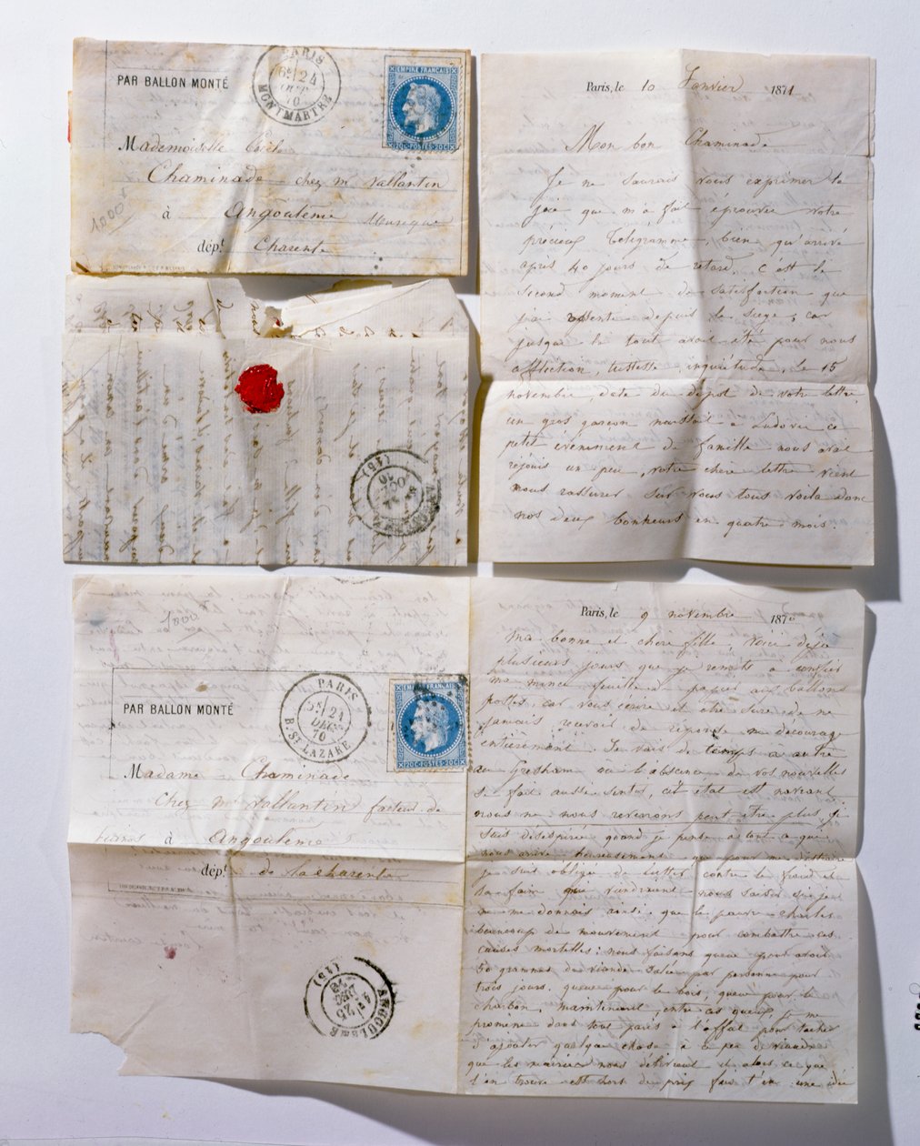 1871年の包囲中に気球でパリに送られた手紙 作： フランス語学校