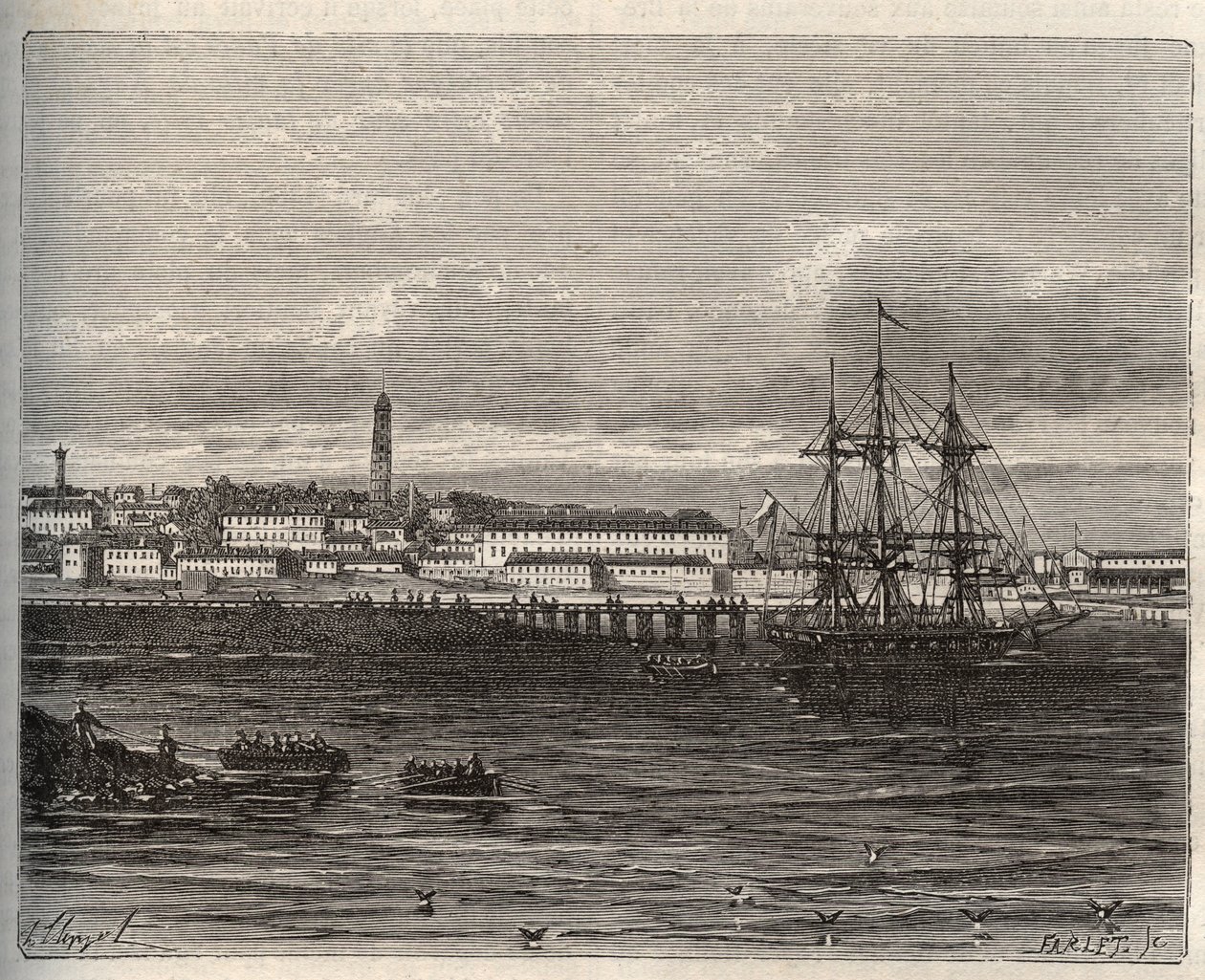 Lorient -Morbihan en Region Bretagne - V.A. Malt-Brownの "La France illustree: geographie, histoire, administration statistique "に掲載された彫刻。1884 作： フランス語学校
