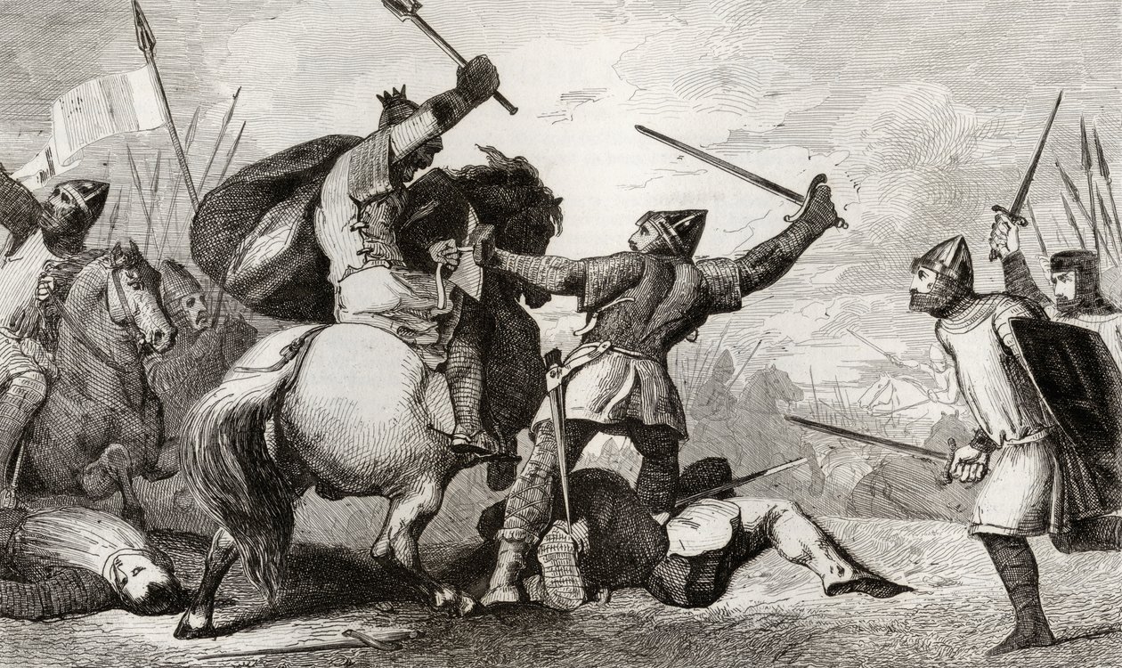 ルイ6世（1081-1137）ラージは、ブレンヌヴィルの戦いでイギリス人と戦っています。コラートによる「フランスの歴史」から、1840年頃に出版されました。 作： フランス語学校