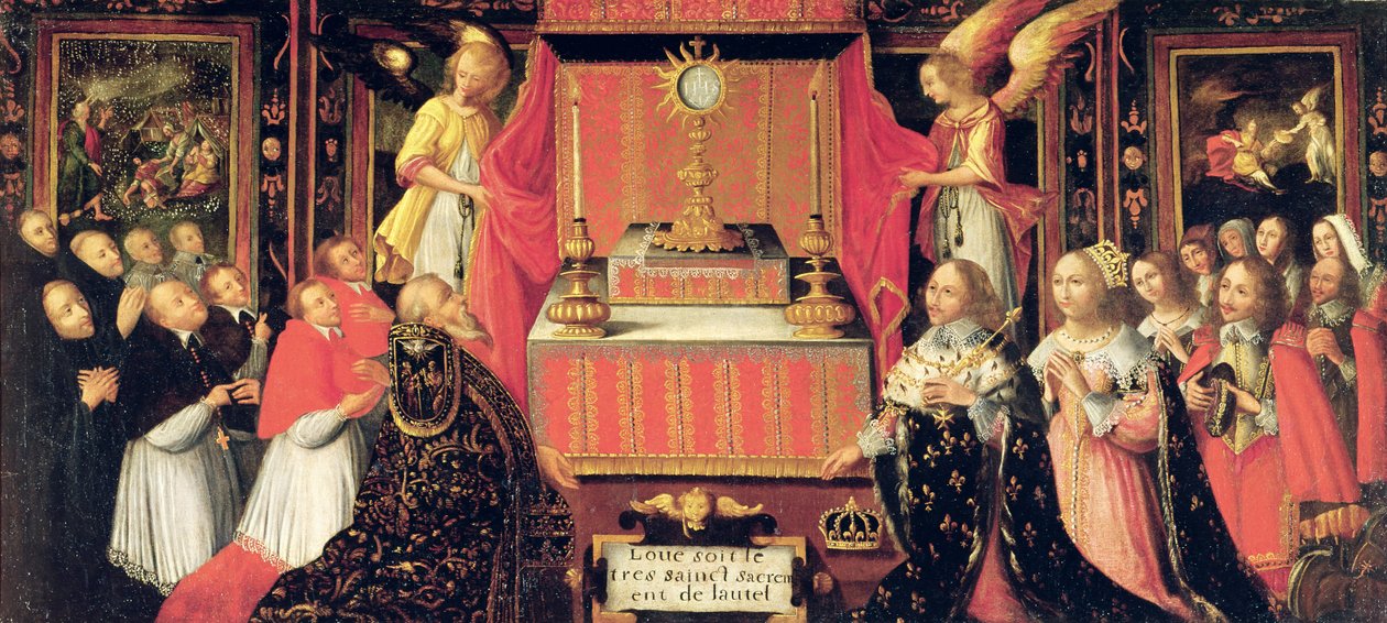 ルイ13世（1601-43）オーストリアのアン（1601-66）スペインのインファンタとガストンドフランス（1608-60）聖餐式の前のオルレアン公 作： フランス語学校