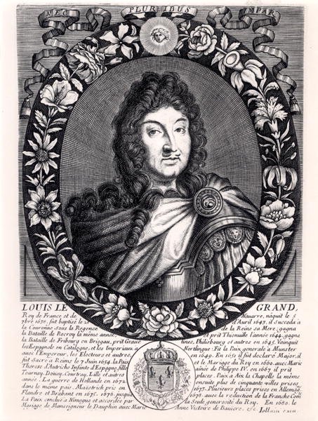 ルイ14世（1638-1715）フランス王、1680年頃（エングレービング）（モノクロ写真） 作： フランス語学校