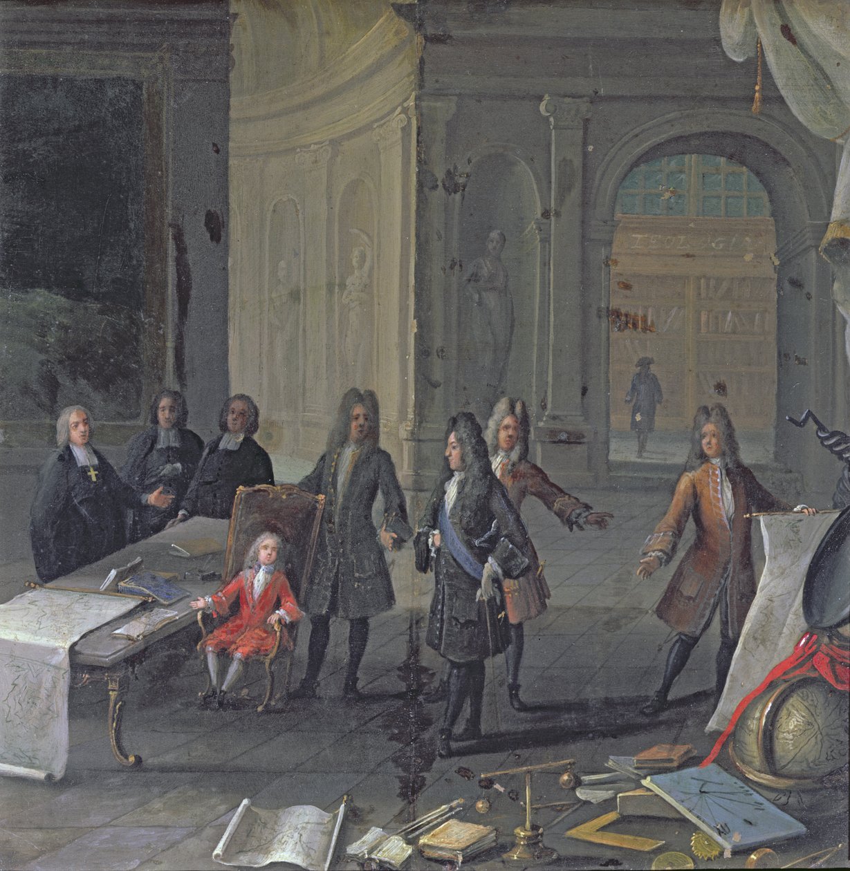 ルイ14世は彼の偉大な孫、未来のルイ15世、c.1715のレッスンに出席した 作： フランス語学校