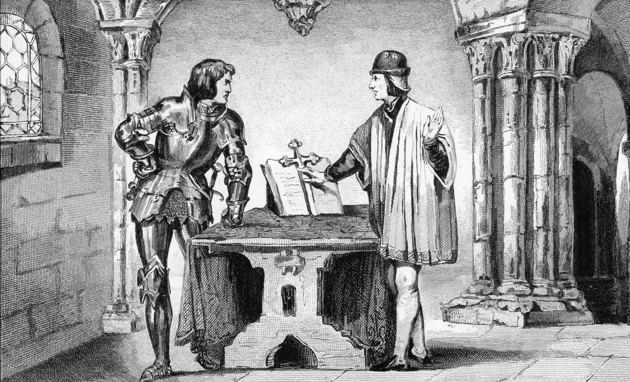 コラートの「フランスの歴史」からチャールズ・ザ・ボールド（1433-77）により自宅軟禁されたルイ11世（1423-83）、1840年頃出版 作： フランス語学校