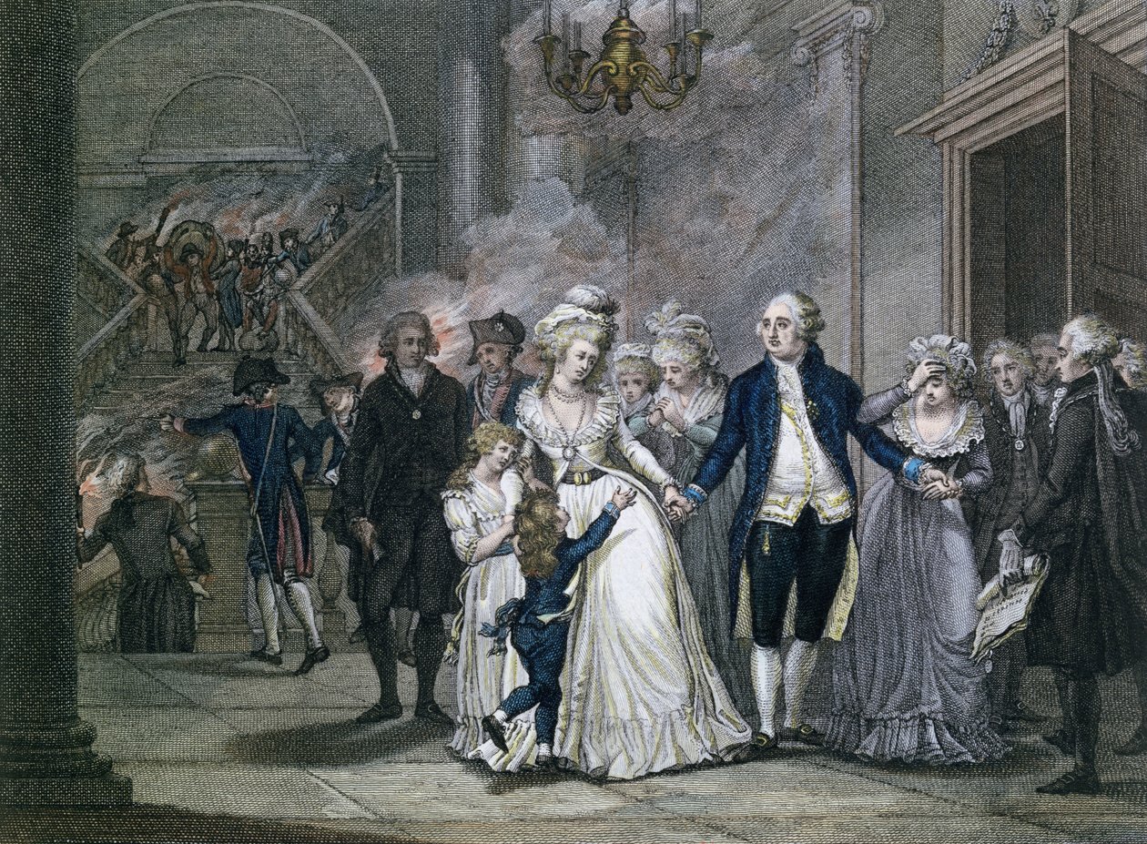 ルイ16世（1754-93）家族に別れを告げる、1793年1月20日、Reinier Vinkeles（1741-1816）とDaniel Vrydag（1765-1822）によって彫刻 作： フランス語学校