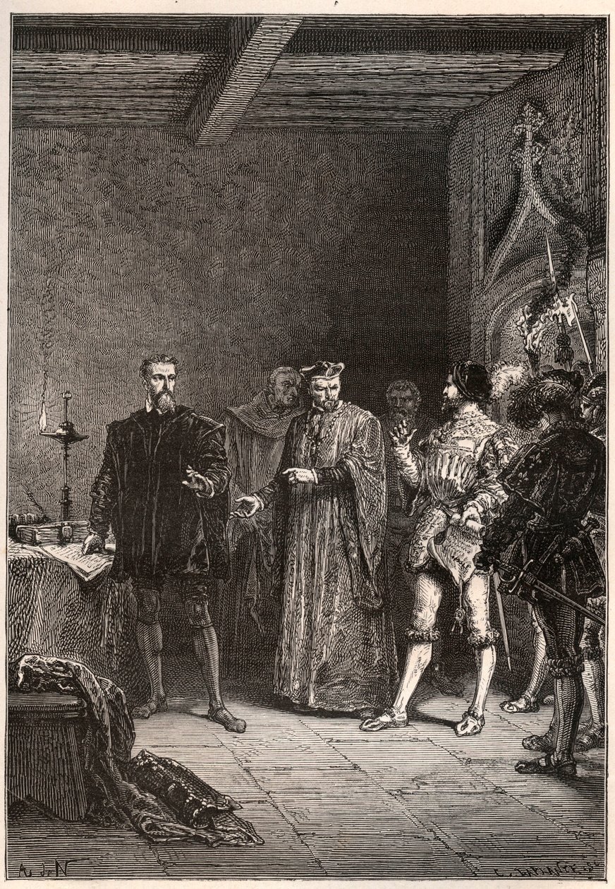 ルイ・ド・ベルカン（1485-1529）は、騎士であり人文主義者であり、宗教改革者であり、ジャン・ド・ラ・バール（1523-1533）によって解放されたパリの貴族である。 作： フランス語学校