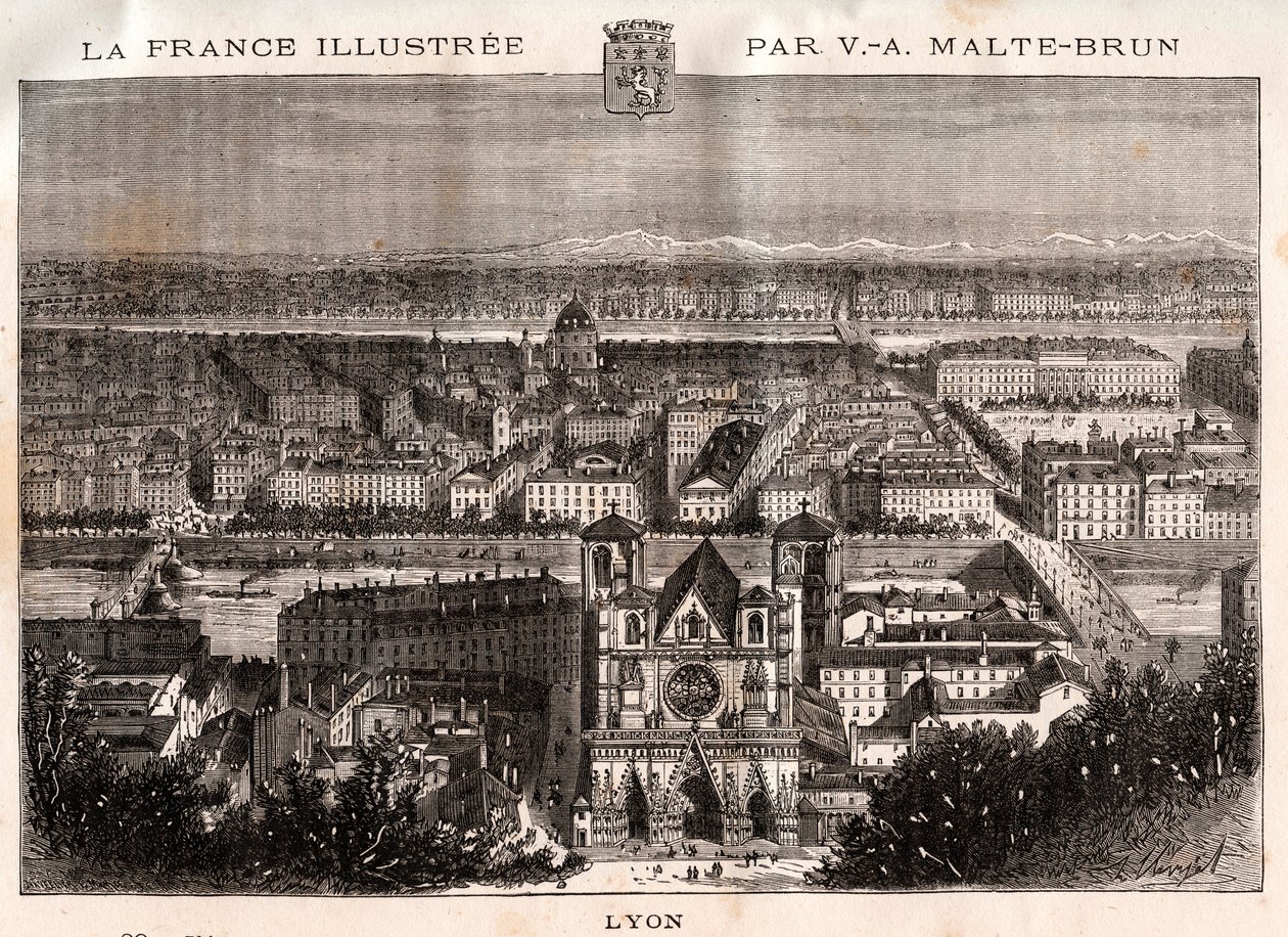 リヨン - V.A.マルト・ブラウンの「La France illustree: geographie, histoire, administration statistique」に掲載された彫刻。1884 作： フランス語学校