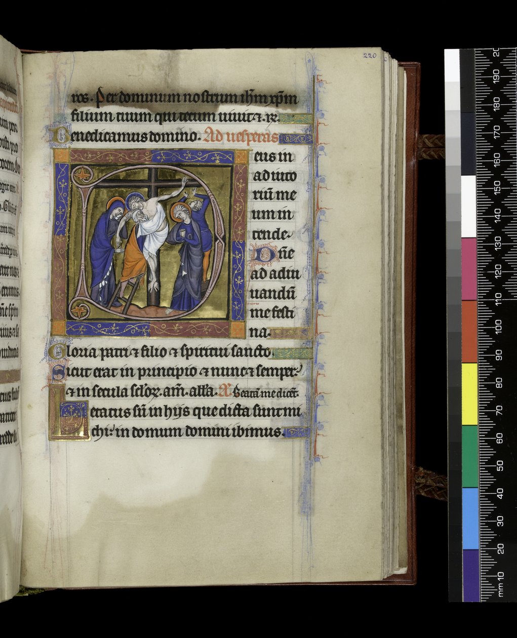 MS 300 f.220r、パリのイザベラの詩篇と時間のフォリオ、c.1265-70 作： フランス語学校
