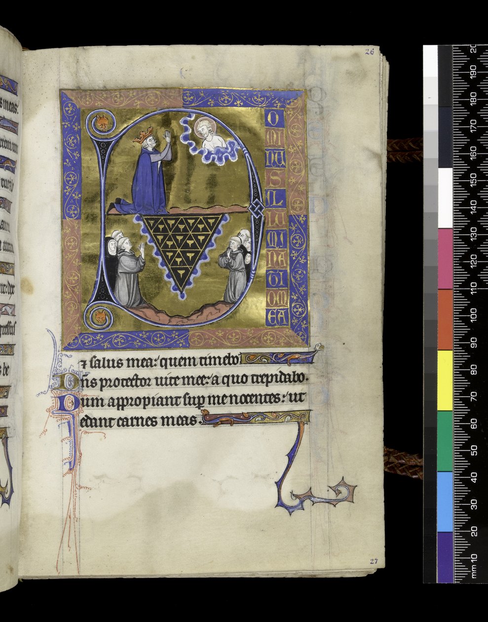 MS 300 f.26r, ダビデは神に祈る, パリのイザベラの詩篇と時祷のフォリオ, 1265年から70年頃 (羊皮紙にペンとインクとテンペラ) 作： フランス語学校