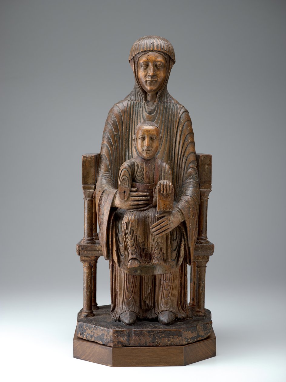陛下のマドンナと子供、c.1150-1200（木、多色の痕跡） 作： フランス語学校