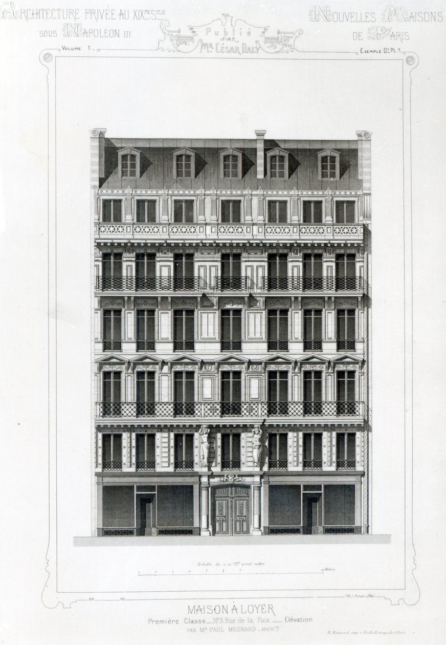 Maison A Loyer、No 3 Rue de la Paix、パリ。 C19thでのプライベートアーキテクチャ 作： フランス語学校