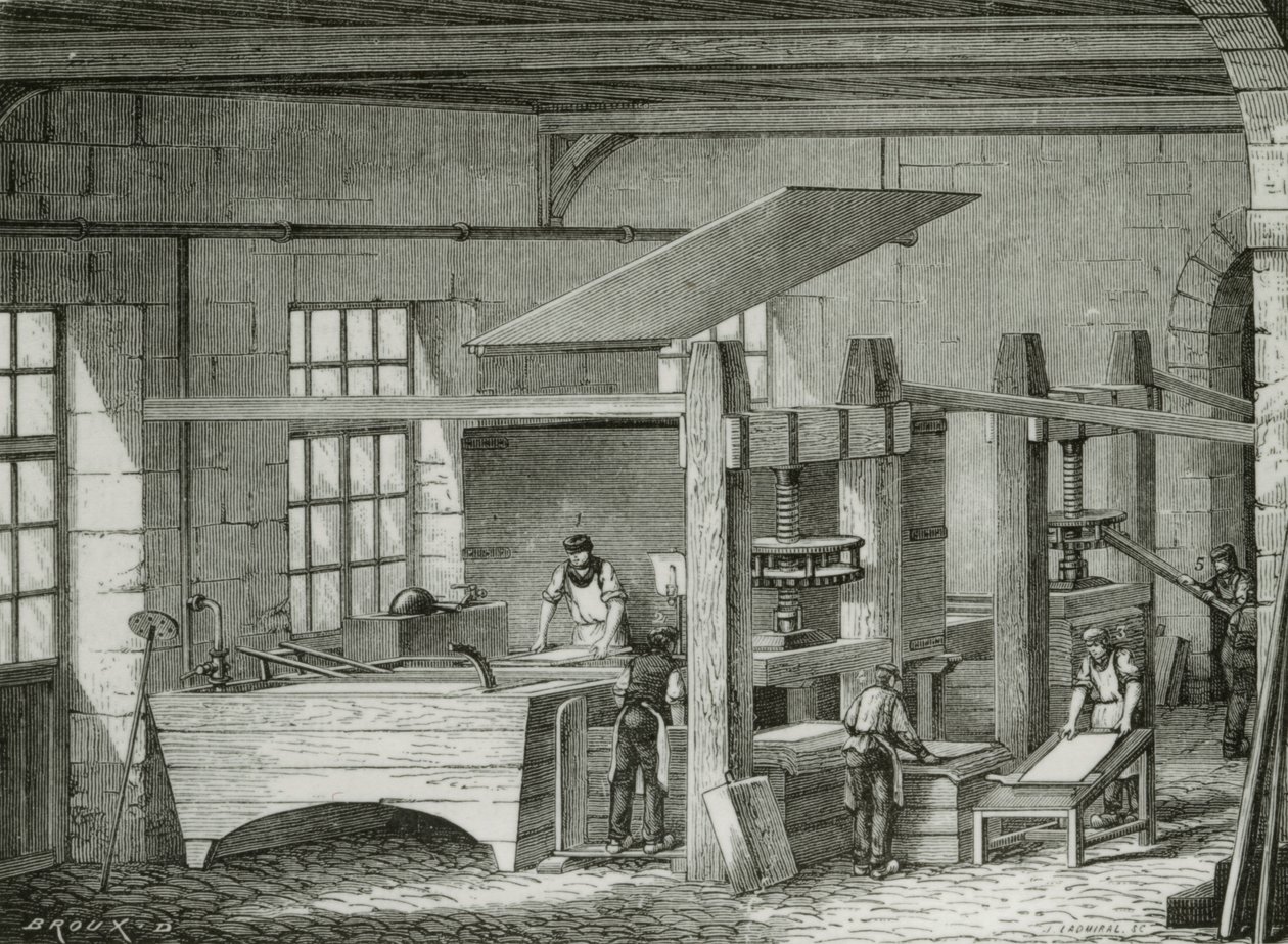 Making paper by hand by sieving pulp in forms. Engraving c1870.   1458258   ja       japanese Successfully Translated  Original: Interior of a Church (oil copper) Translat: Interior of a Church (oil copper) 1440308 ja japanese Successfully Translated Origi 作： フランス語学校