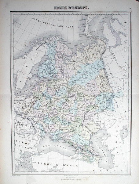 ヨーロッパのロシアを描いた地図、1840年頃（彩色済み彫刻） 作： フランス語学校