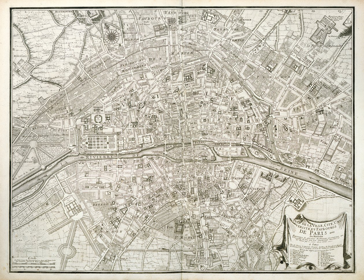 パリの地図、LAtlas de Paris、ジャンドラカイユ作、1714年 作： フランス語学校