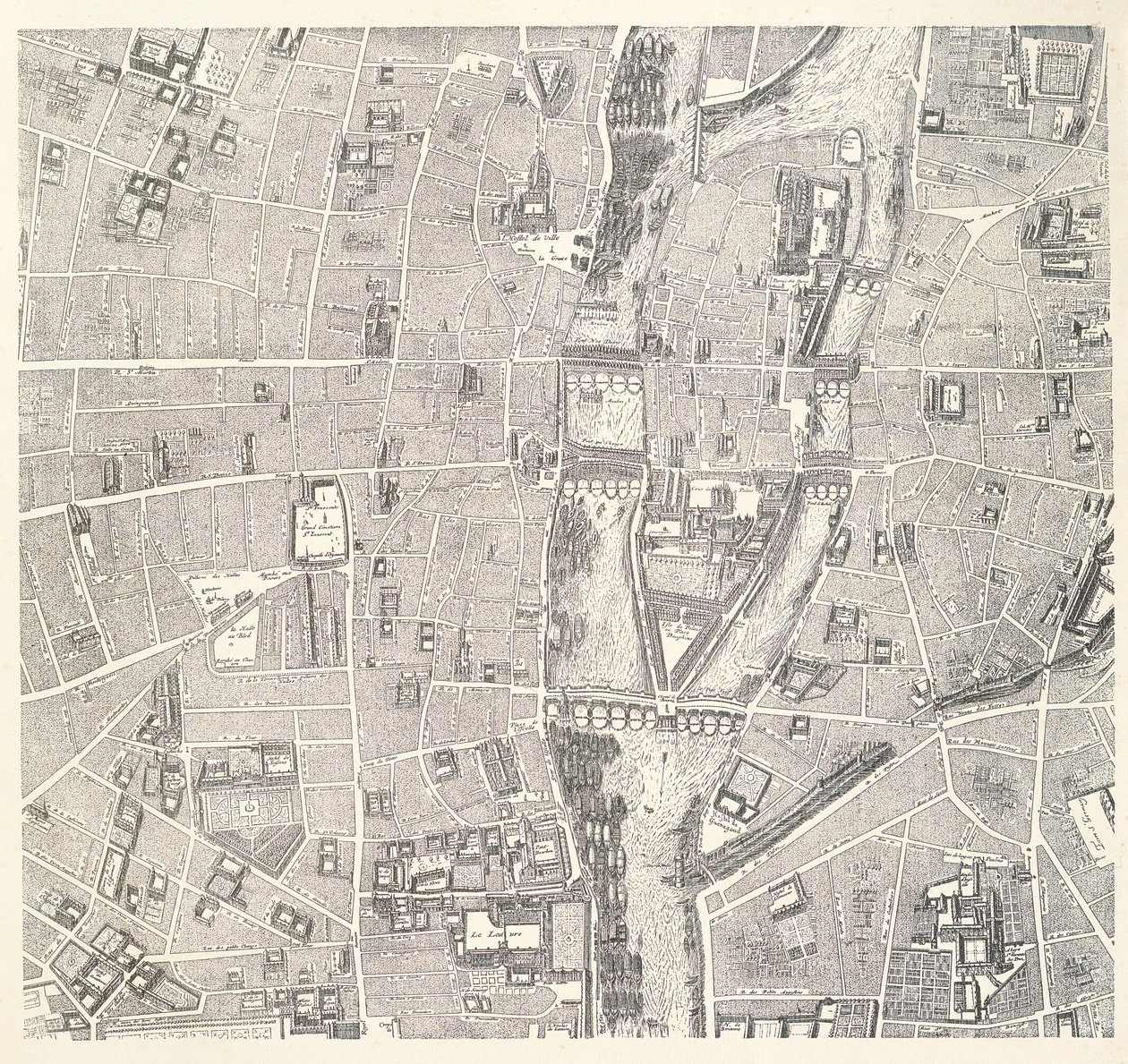1714年のジャンドラカイユ作のLAtlas de Parisからのシテ島を示すパリの地図 作： フランス語学校