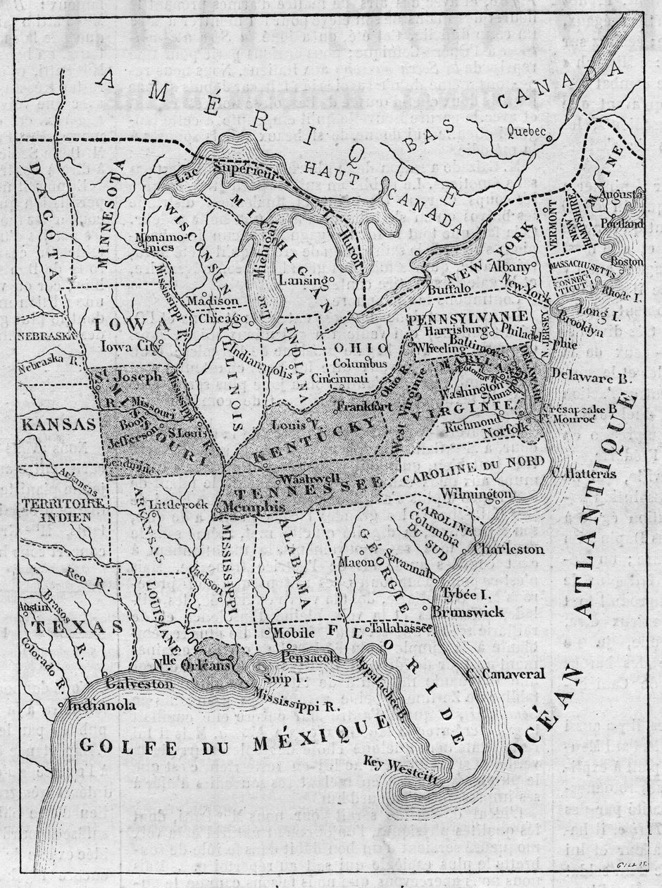 アメリカの奴隷制度の地図 作： フランス語学校