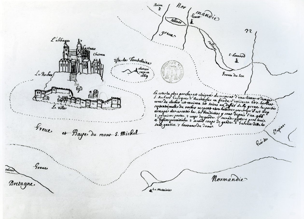 モンサンミシェル湾の地図（紙にペンとインク） 作： フランス語学校