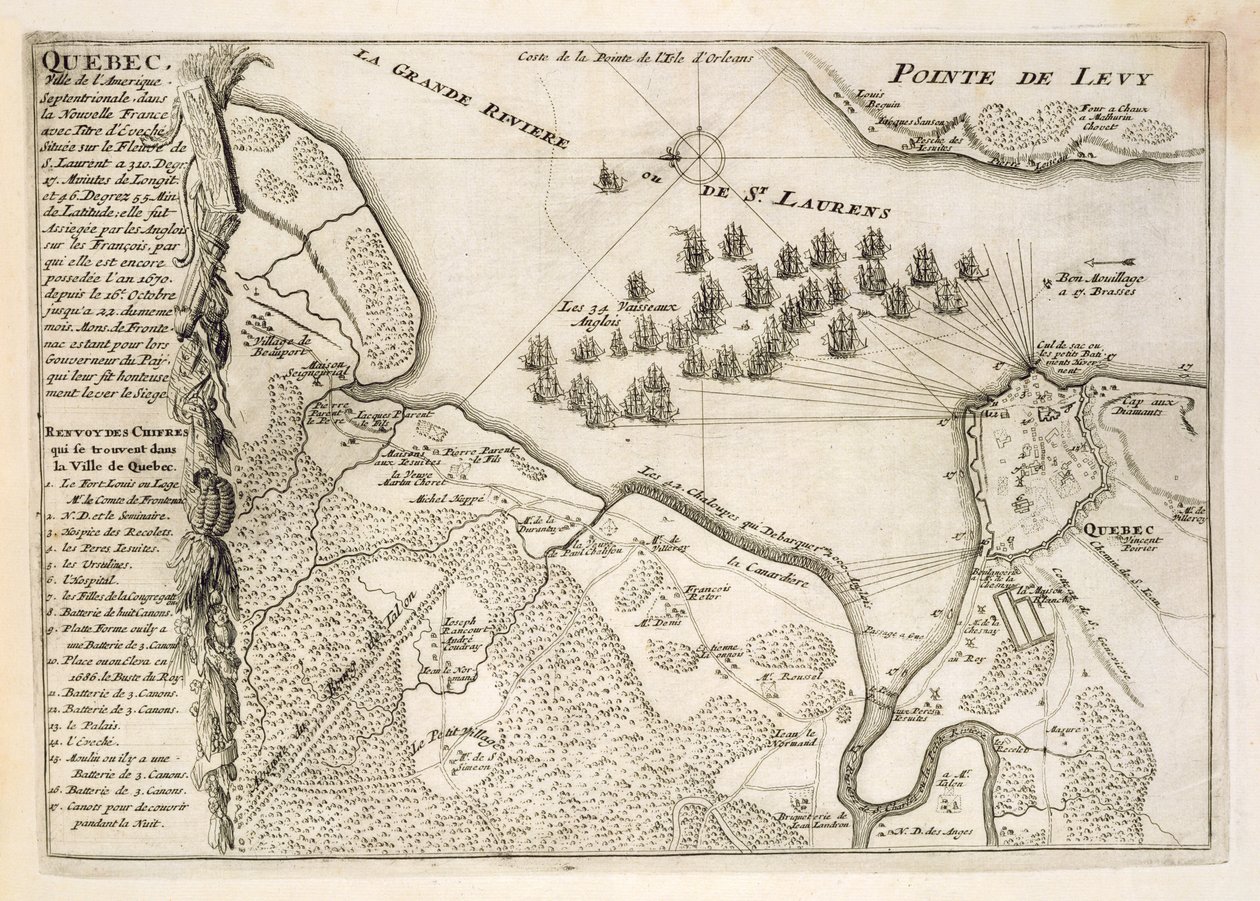 イギリス艦隊によるケベック包囲戦の地図、1670年 作： フランス語学校
