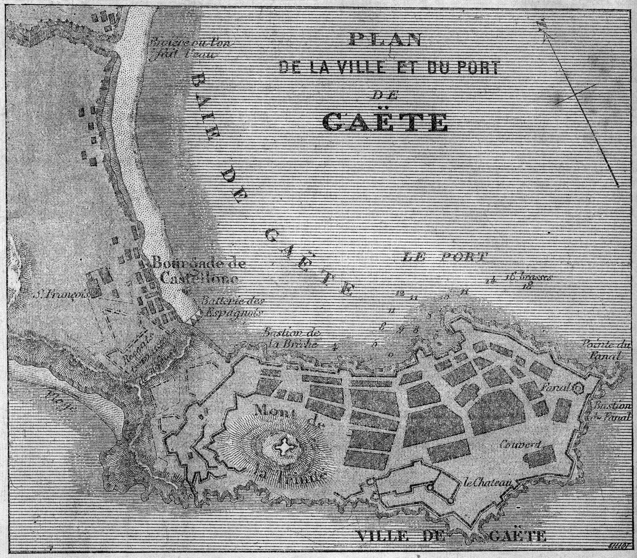イタリアのガエテ（Gaeta）の都市と港の地図 作： フランス語学校