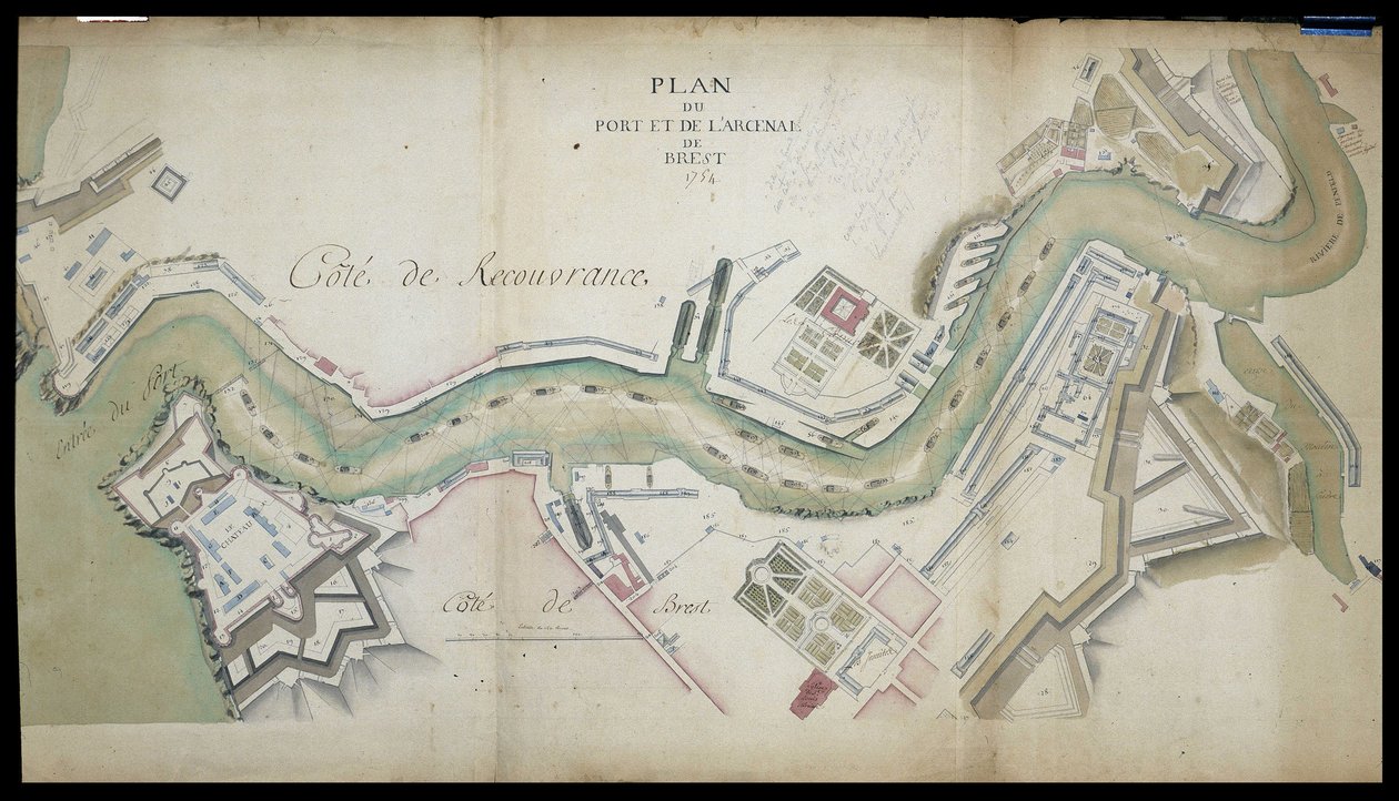 1754年のブレストの港と工廠の地図。 作： フランス語学校
