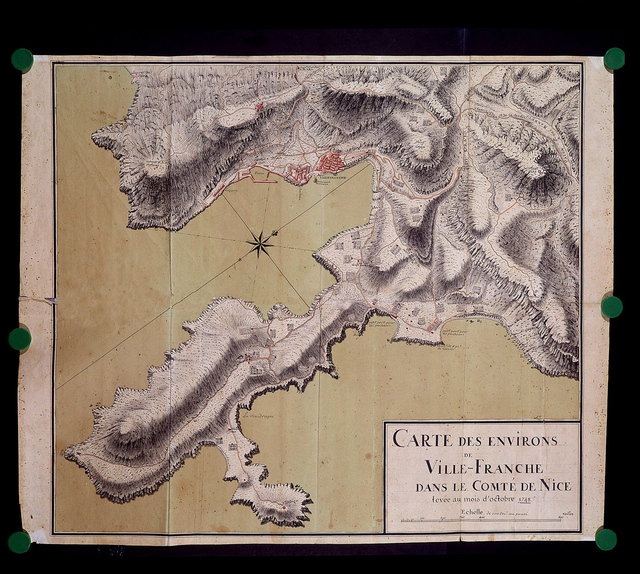 1748年10月のニース・レヴェイ郡におけるヴィルフランシュ周辺の地図 作： フランス語学校