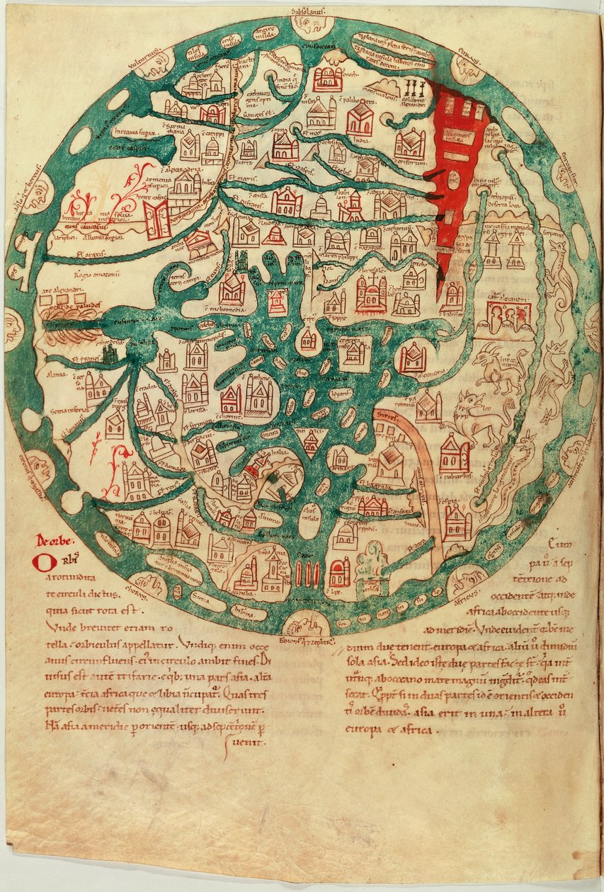 マッパムンディ、セヴィリアのイシドールの後、1130年から1135年頃 作： フランス語学校