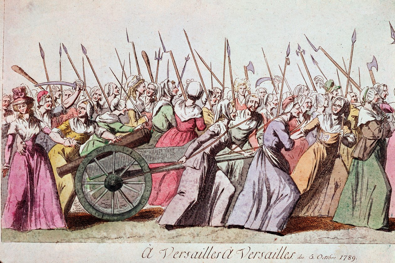 1789年10月5日、パリ、ヴェルサイユ宮殿での女性たちの行進(エングレーヴィング) 作： フランス語学校