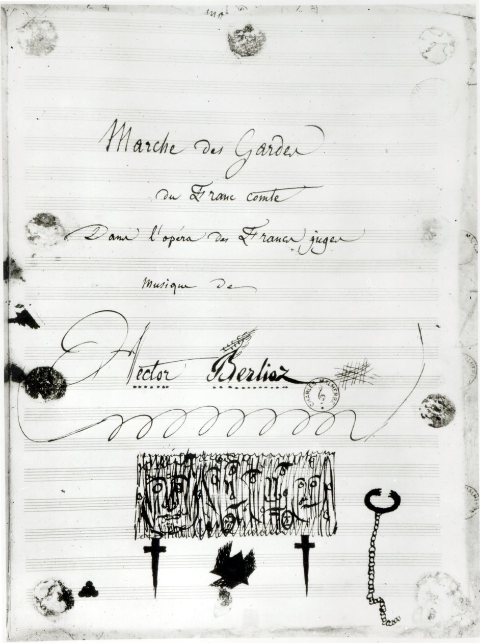 オペラ「Les Francs Juges」のヘクターベルリオーズ作「Marche des Gardes du Franc Comte」（1803-69）1826（紙にペンとインク） 作： フランス語学校