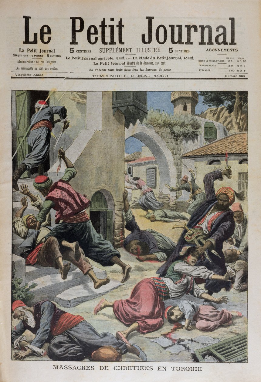 トルコのクリスチャンの虐殺、1909年5月2日のルプチジャーナルの表紙イラスト 作： フランス語学校