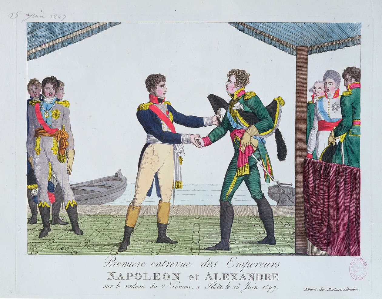 1807年6月25日、ティルシットでナポレオン1世とアレクサンドル1世の会合 作： フランス語学校