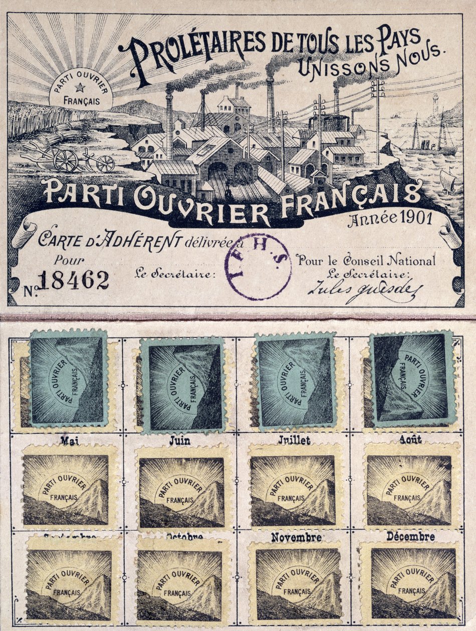 ジュールゲス（1845-1922）1901年のリーダーシップにおけるフランス労働者党の会員カード 作： フランス語学校