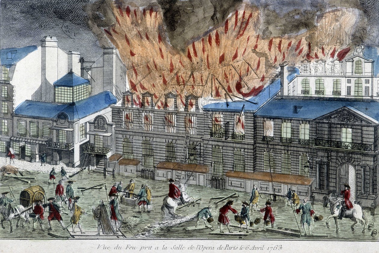 1763年、パリのオペラの火を消そうとする男たち。 作： フランス語学校