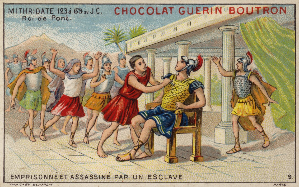ポントスのミトリダテス6世が奴隷に投獄され、暗殺される（クロモリト）。