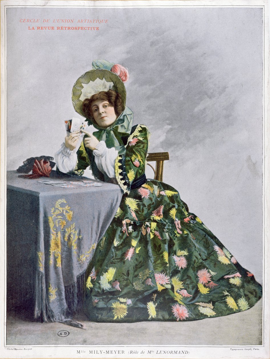 Mlle Le Normand役のMlle Mily-Meyer、1899年（活版印刷） 作： フランス語学校