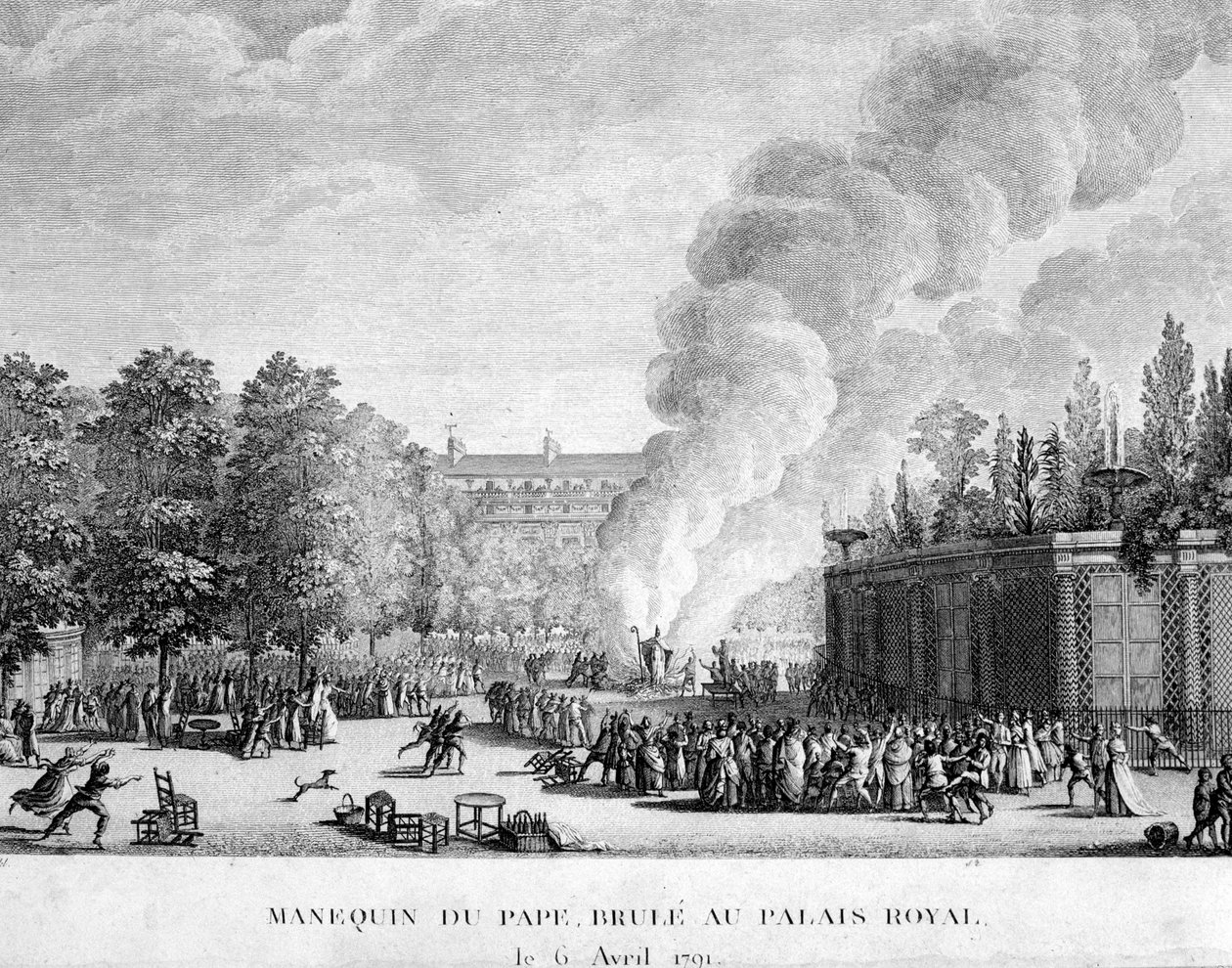 王宮で燃やされた法王の模型（4月6日 作： フランス語学校