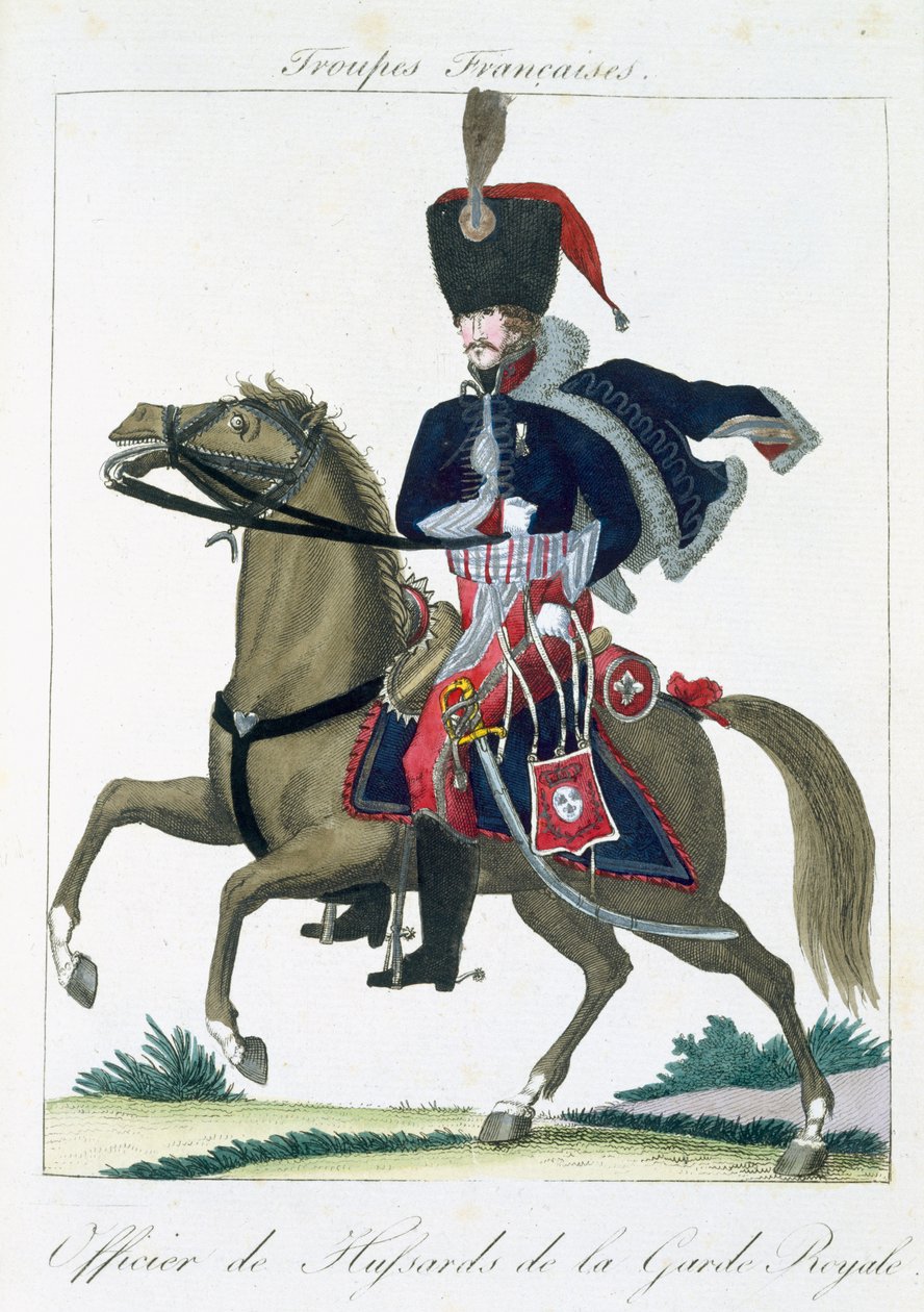 パブTroupes Francaises出身の、ロイヤルガードの騎兵の騎士。 chezバセット、パリ、c.1790 作： フランス語学校