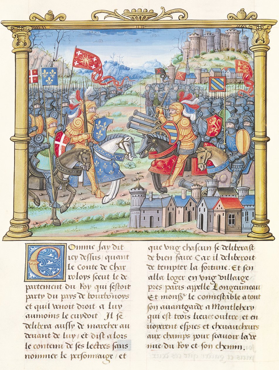 Ms.18 f.7v 1465年7月14日、大公連盟戦争中のモントリリーの戦い 作： フランス語学校