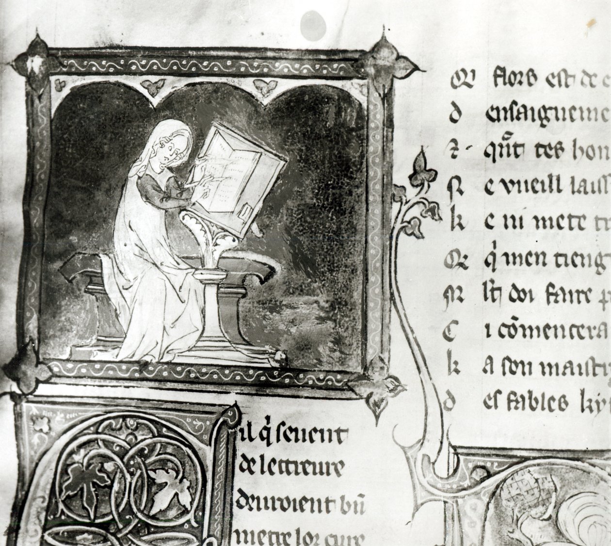 Ms.3142 fol.256 Marie de France（fl.12th世紀）著、フランス詩集、c.1280-90（詳細） 作： フランス語学校
